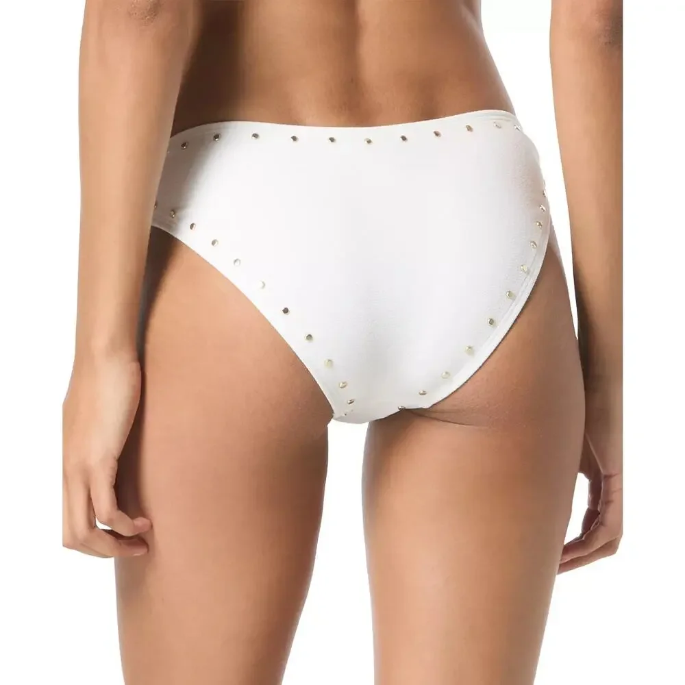 MICHAEL Michael Kors Women's Crepe Side-Ring Studded Bottoms White Size L 1969